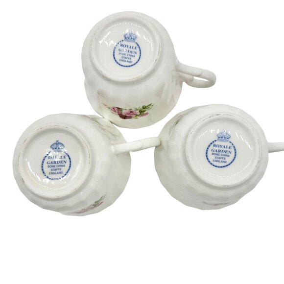 Royale Garden Bone China Teacup and Saucer Set Pink Rose Design 3 cups 4 saucers - Picture 10 of 12